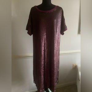 Moulinette Soeurs | Interstellar Sequin Shift T-Shirt Dress Burgundy Size XL